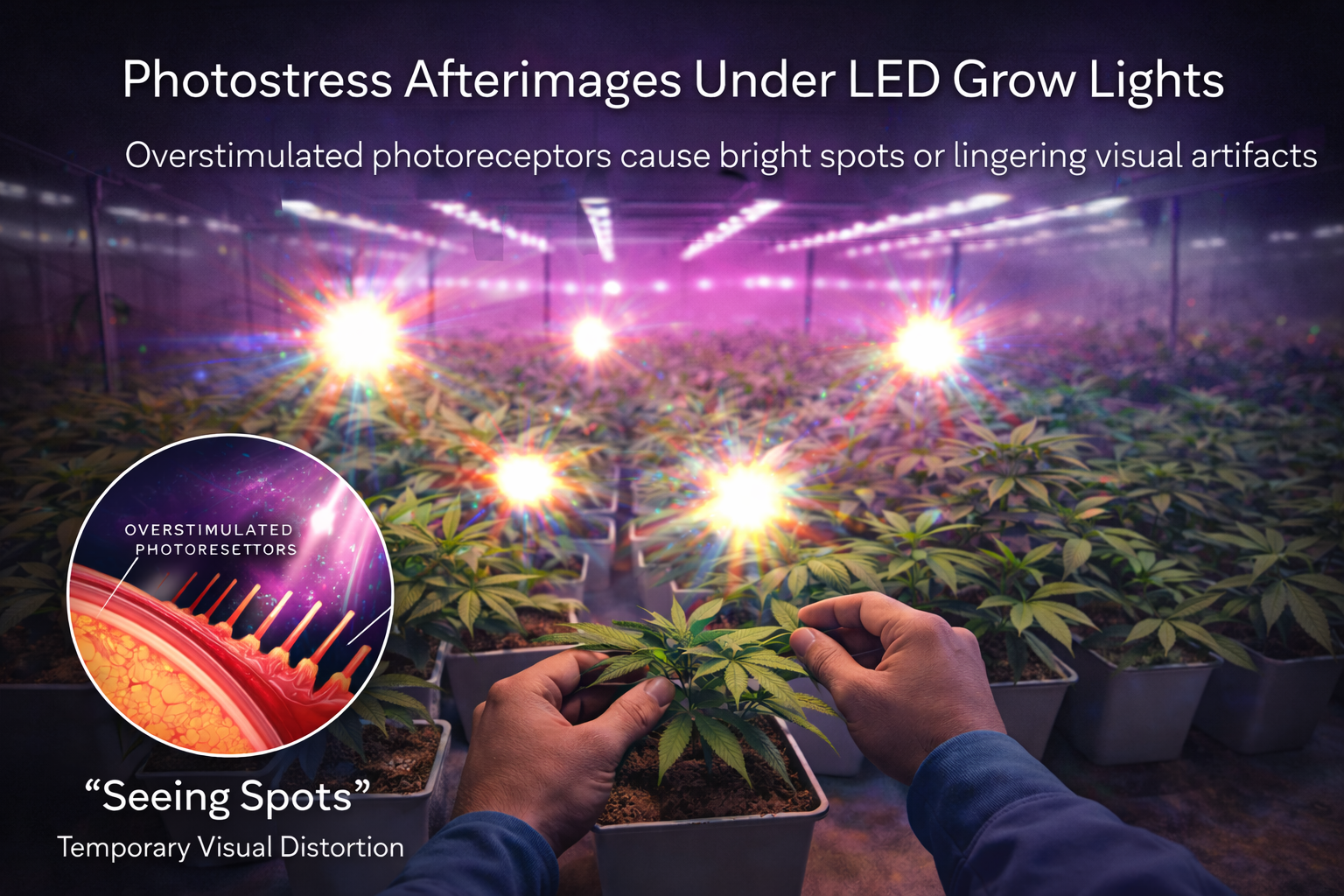 Photostress Afterimages - aka; seeing spots from LED grow lights. Problems and solutions.