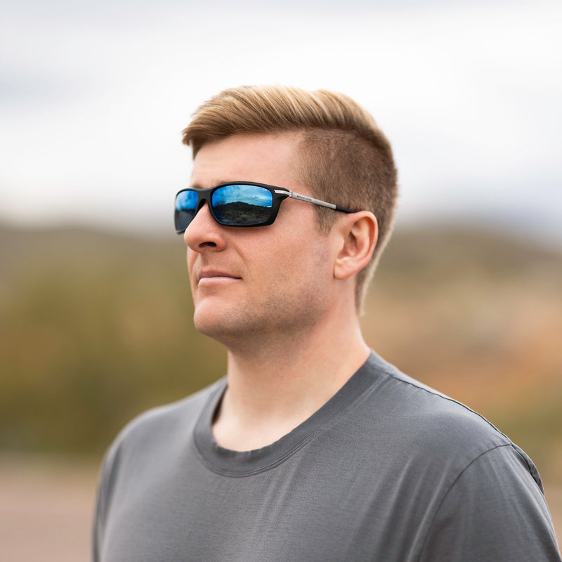 A person wearing Method Seven Pilot Altitude FLT18 sunglasses for pilots. 