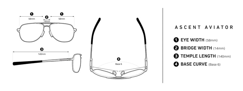 A wireframe drawing the Method Seven pilot Ascent aviator sunglasses for pilots.